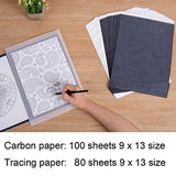 Offeara Carbon Paper, Large Size Graphite Paper, Tracing Paper for Drawing, Black Transfer Paper and Trace Paper, - 180 Sheets (9 x 13 Inches) with 5pcs Embossing Styluses Stylus