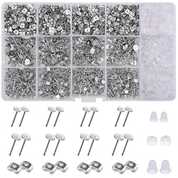BQTQ 2600 Pieces Earring Posts and Backs Earring Studs for Jewelry Making Butterfly Earring Backs and Rubber Earring Backs with Box (6mm, 8mm) Earring Stud Blanks Earring Making Kit