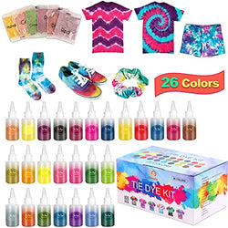 johgee 26 Colors Tie Dye Kit DIY Fabric Dye Set, 177 Packs Complete with Rubber Bands, Aprons, Gloves and Table Covers for Arts Crafts Projects