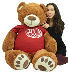 Get Well Soon Giant Teddy Bear 5 ft Soft 60 Inch, Wears Removable T-Shirt Get Well Soon, Cookie Dough Color