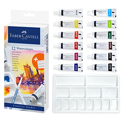 Faber-Castell Watercolor Paint Set - 12 Liquid Watercolors Paint Tubes (9ml) and Mixing Palette - Watercolor Art Supplies for Beginners and Hobby Artists