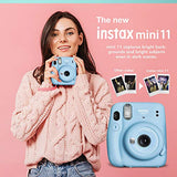 FUJIFILM INSTAX Mini 11 Instant Film Camera (Sky Blue) with Fujifilm Instax Mini Twin Film (20 Exposures) and Accessories Bundle