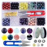 Stone Beads Box Kits 240pcs Round Loose Gemstone 8mm Natural Amethyst Black Obsidian Lava Stone