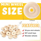36 Pack Wooden Wheels Toys Wooden Wheels for Crafts Toys Wooden Craft Wheels Wooden Mini Wheels with Axle Pegs for Crafts DIY Toy Cars Painting Colors Wood Working Pegboards(0.75 Inches Diameter)