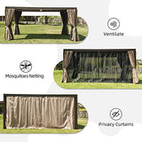 Domi Outdoor Living 10’ X 13’ Outdoor Louvered Pergola Aluminum Patio Garden Gazebo with Adjustable Roof for Backyard, Garden w/ Curtains and Netting (Dark Brown)