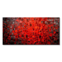 Seekland Art Hand Painted Large Oil Painting Texture Red Abstract Canvas Wall Art Decor Modern Contemporary Stretched Artwork Framed Ready to Hang for Bedroom Living Room