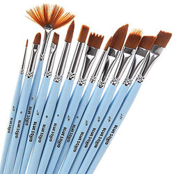 Face Paint Brushes Set 12 - by Blue Squid Professional Paint Brush Round Pointed Tip Nylon Hair
