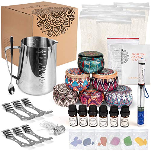 JamBer Candle Making Supplies,48oz Soy Wax Flakes DIY Starter Kit Including Fragrance Oil, Cotton Wicks, Candle Pigment, Thermometer, Candle Jars, Droppers, Candle Maker Kit for Adults and Beginners