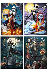 4 Packs Halloween Jack The Skullhead, Jack and Jack Girl 5D Diamond Painting Kit for Adults Diamond Art Kits for Kids Paint with Diamond 12x16" (Halloween 2)