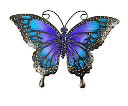 Comfy Hour 12" Metal Art Butterfly Wall Decor Blue, Spring in garden