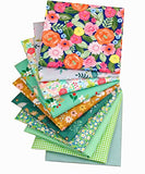 100% Cotton Quilting Fabric Bundles 10 pcs Fat Quarters, Squares Sheets for Patchwork, Sewing, Quilting, Crafting 19.6’’x15.7’’ (50cmx40cm), Green Floral
