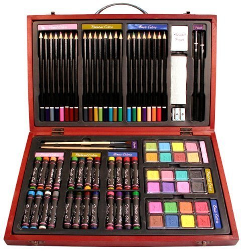 Nicole Studio Art & Craft Supplies Set in Wood Box for Drawing and Painting, 79 Piece, Multi Colors