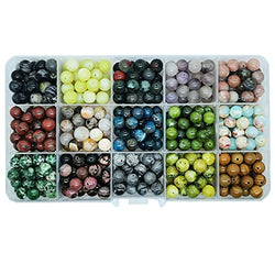 450pcs 8mm Natural Round Stone Beads Gemstone Beading Loose Gemstone Beads Hole Size 1mm DIY Smooth Beads for Bracelet Necklace Earrings Jewelry Making,Box Packed (15 Material-3,8mm)