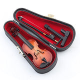 Dselvgvu Wooden Miniature Violin with Stand,Bow and Case Mini Musical Instrument Miniature Dollhouse Model Home Decoration (3.94"x1.57"x0.63")