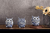 FAMICOZY Owl Figurine with Different Gestures,Cute Owl Statue,Adorable Decoration for Home Office Set of 3,Blue