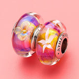 ATHENAIE Murano Glass 925 Silver Core Five-Petaled Flowers Charm Bead for Bracelet