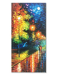 Alenoss Hand Painted Vertical Abstract Large Canvas Wall Art Lovers Walk Under The Moonlight Night Oil Paintings on Canvas Blue Artwork for Wall Home Decorations Wall Décor 48x24 inch