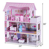Costzon Dollhouse, Toy Family House with 13 pcs Furniture, Play Accessories, Cottage Uptown Doll House, Dreamdoll House Playset for Girls (Three Levels)