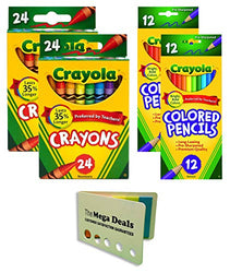 Crayola Crayons 24 Count, Pack of 2 | Crayola Colored Pencils 12 Count, Pack of 2, Assorted