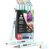 Arteza Dual Tip Brush Pens, 24 Bright and Neon Tones, EverBlend Watercolor Calligraphy Markers with Nylon Brush and Medium Chisel Tip, Water-Based Ink