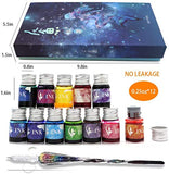 Glass Dip Pen Ink Set,Calligraphy Pens Set for Beginners,Rainbow Crystal Pen with 12 Colorful Calligraphy Ink for Art,Writing,Drawing,Signatures,Decoration,Gift