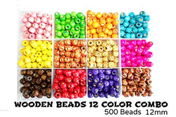 GOELX Colorful Wooden Large Beads 12 Color 500 Beads Kit For Jewellery Making/Kids/Hair beads,