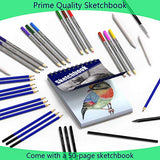 Drawing Pencils with Sketchbook 50 Pages, Colored Pencils 42pcs Set in a Portable Zipper Case, Watercolor Pencils, Sketch Pencils n Accessories Included for Kids n Adults, Beginners n Pros