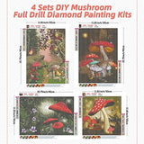4 Sets Mushroom Diamond Painting Kits for Adults Kids Beginners Forest Dots Diamond Art Kits 5D DIY Crystal Diamond Art Kit Gem Art for Adults Home Wall Decor, 3 Sizes