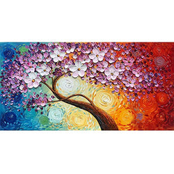 Dyi-Inn Art 100% Handpaint Oil Painting Modern Artwork Abstract Floral Paints on Canvas Wall Art for Home Decoraitons Heavy Oil Flower Paintings Ready to Hange 24x48 "