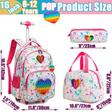 Rolling Backpack for Girls Wheels Backpacks for Elementary Student Kids Wheeled Trolley Trip Luggage for Teen Girls with Lunch Box Pencil Case