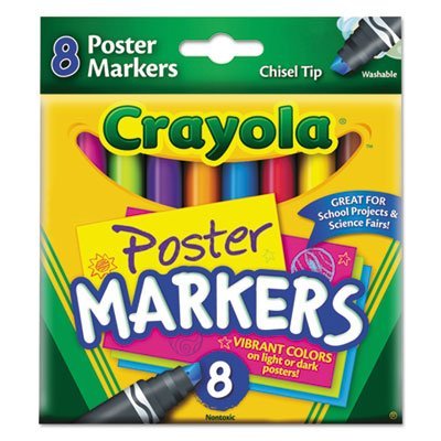 Washable Poster Markers, Chisel Tip, 8/ST, Assorted, Sold as 1 Set