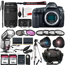 Canon EOS 5D Mark IV DSLR Full Frame Camera with EF 50mm F1.8 STM Lens + EF 75-300mm F4-5.6 III Lens Kit Prime Travel Bundle