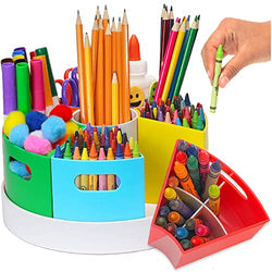 PUZZLE EZ Crayon Organizer and Storage Lazy Susan School Art Supplies Caddy | Rotating Kids Desk Organizer Rainbow Color Bins | Pencil Marker Storage, Stationary Caddy for School & Office