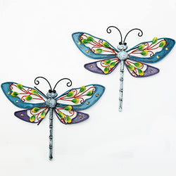 Sungmor 2 Pack Dragonfly Metal Wall Art Decor - Hanging Dragonfly Outdoor Wall Sculpture - Decorative Ornaments for Home Garden Patio Fence Yard - 11.4×9.05 Inch Multicolored Dragonfly Garden Decor