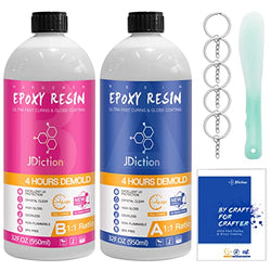 Epoxy Resin-64OZ,4 Hours Demold-8-10 Hours Fast Curing Epoxy Resin with 5 Keychain Cord Ends, Epoxy Resin Kit Crystal Clear for Art, Jewelry, Not Yellowing and Self Leveling Easy Mix Resin