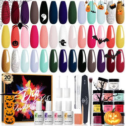 Modelones 32 Pcs Dip Powder Nail Kit Starter, 20 Colors Halloween Acrylic Dipping Powder System Liquid Set with Base&Top Coat Activator Brush Saver for French Nail Art Manicure DIY Salon Gifts