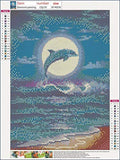 5D DIY Full Drill Dolphin Moon Ocean Scenery Diamond Painting Kits,Rhinestone Painting Kits for Adults and Beginner,for Living Room Bedroom Decor and Kids Girls Women Gifts(12"X16") (Blue)