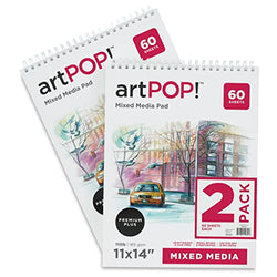 artPOP! Mixed Media Pads, 2-Pack, 11" x 14", 60 Sheets Each, 100 lb (165 GSM), Acid Free, for Wet and Dry Media, Double Wirebound Sketchpad for Graphite, Colored Pencil, Watercolors, Markers, Pastels