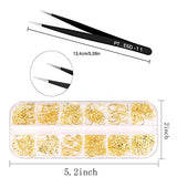 3D Nails Art Metal Charms Studs Jewels Decals Decorations Accessories 800+Pieces Gold Nail Micro Caviar Beads Star Moon Rivet Design Supplies with Tweezers Nail Tools