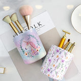 WAVEYU Pen Holder, Makeup Brush Holder Leather Cute Vintage Flowers Pattern Pencil Cup for Girls Kids Women Durable Stand Desk Organizer Storage Gift for Office, Classroom, Home, Cute Flower