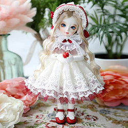 HMANE 3 Pcs Set Girl Doll Clothes Little Red Riding Hood Dress Lace Cute Dress Outfit Set for 1/4 BJD Doll (No Doll)