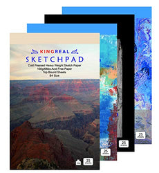 Kingreal 11" x 14" Cold Pressed Sketch Pad, Total 100 Sheets, 4 Pads of Assorted Cover Cold Pressed Drawing Book, 100g/68lb Acid Free Cold Pressed Paper, Glue Bound Practice Sketch Book