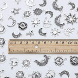 70 Pieces Charm Collections Antique Silver Pendant Charms Jewelry Crafting Supplies for DIY Necklace Bracelet (Moon Sun Stars Charms)