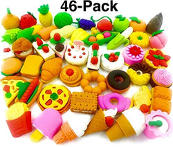 OHill Pack of 46 Pencil Erasers Assorted Food Cake Dessert Puzzle Erasers for Birthday Party