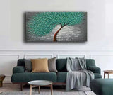 YaSheng Art - 24x60 Inch Large Contemporary Art 100% Hand-Painted Oil Painting On Canvas Texture Palette Knife Blue-Green Tree Paintings Modern Home Interior Decor Abstract Art 3D Paintings Large Canvas Art