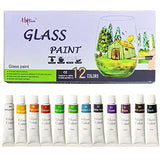 Hapree 12 Colors Stained Glass Paint, Non-Toxic Glass Window Color Paint Set for Wine Bottle,