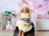 Miniature Knitting Blanket for Doll Furniture. Handmade Crochet Ivory Plaid