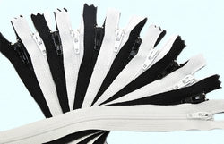 12" Zipper YKK #3 Skirt & Dress ~ 6 Black and 6 White (12 Zippers / Pack)