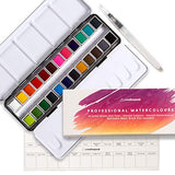 Watercolor Paint Set - 24 Vibrant Pans, 1 Blending Brush & Swatch Card - Professional Art Supplies - Portable Artist Travel Tin & Mixing Palette, Perfect For Painting & Calligraphy - Creativepeak