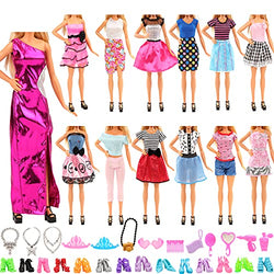 Miunana 30 Pack Handmade Girl Doll Clothes and Accessories 10 pcs Mix Doll Clothes Dress 10 Doll Shoes 10 Mix Accessories for 11.5 inch Dolls